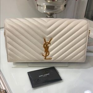 Saint Laurent Ivory Quilted Clutch